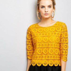 Asos New Look Yellow Floral Lace Top